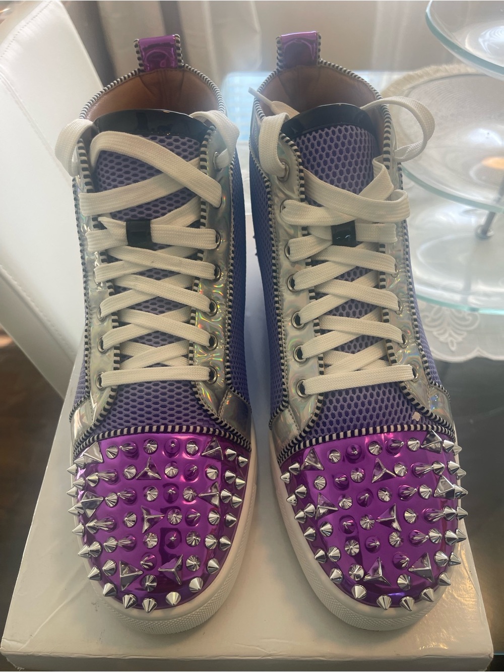 Lavender Spike-Embellished Sneaker with Holographic Trim - Picture 7 of 10